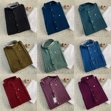 Ethnic Dupioni Silk Stylish Kurta pajama Set Wedding Party Wear Dress For Men's