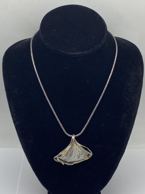 Sterling Silver Roman Glass Modernist Pendant Necklace 25.3g
