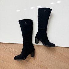 Black Knee High Boots 6 Heeled Chic Vintage 90s Y2K Minimalist Quiet Luxury