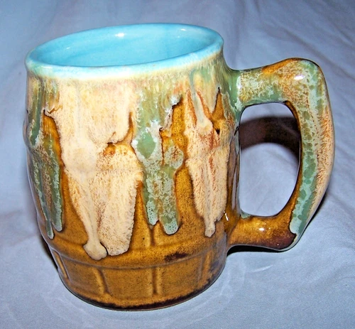 Vintage Dryden Arkansas Blue, Brown, Green Dry Glaze Mug-3 1/2 inches
