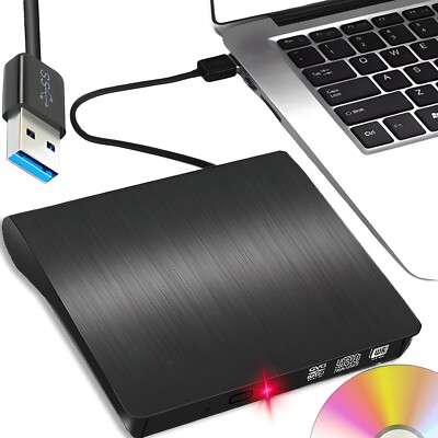 Externes DVD Laufwerk USB 3.0 CD DVD RW Brenner für PC Laptop Notebook SLIM
