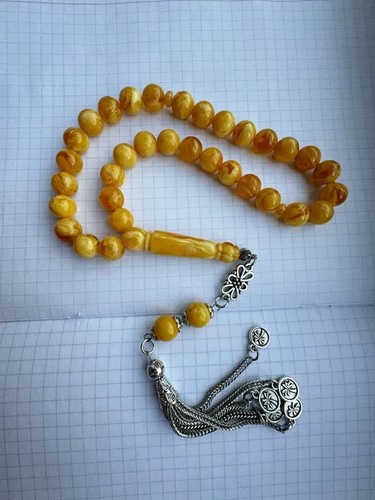Massiver Bernstein Gelb 33 Perlen Tesbih Gebet Misbaha Natur Rosenkranz Islamisch 36gr - Bild 5 von 6