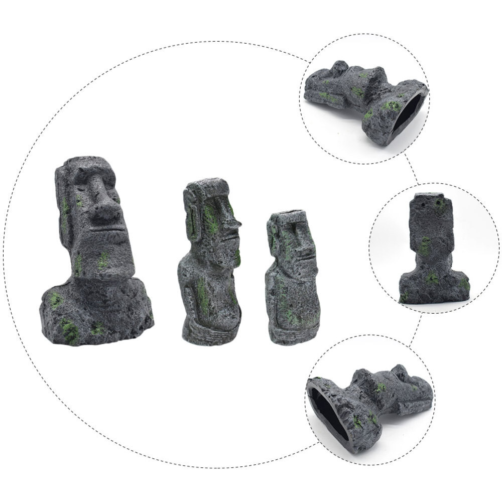 3pcs Easter Island Stone Head Aquarium Ornament Resin Replicas eBay