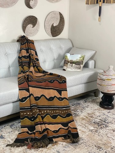 Asa Brown Handmade Mudcloth Segou Blanket Bogolan Textile Bedsheet Boho Decor - Picture 6 of 13