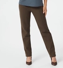 Susan Graver Petite Ponte Knit Pull-On Pants w/ Seam Detail Tobacco PXXS A372470