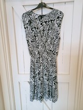 M&S Black/White Abstract Floral Fixed Wrap Sleeveless Jersey Dress👗Size 14