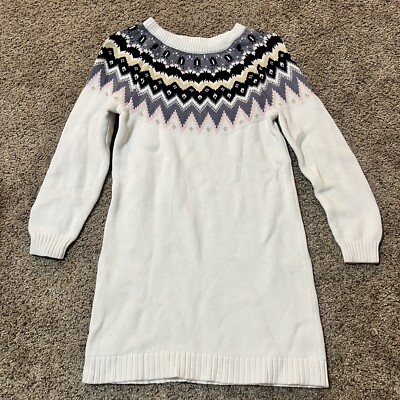 Gymboree Fair Isle Sweater Shirt Dress Girls Cable Knit Pattern Boho Warm White