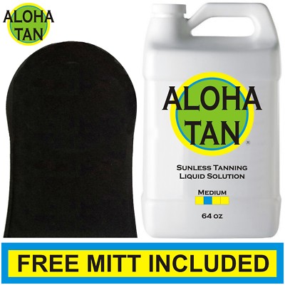 ALOHA TAN - MEDIUM - 64 oz - Spray Tanning Solution Liquid Mist + Tanner Mitt