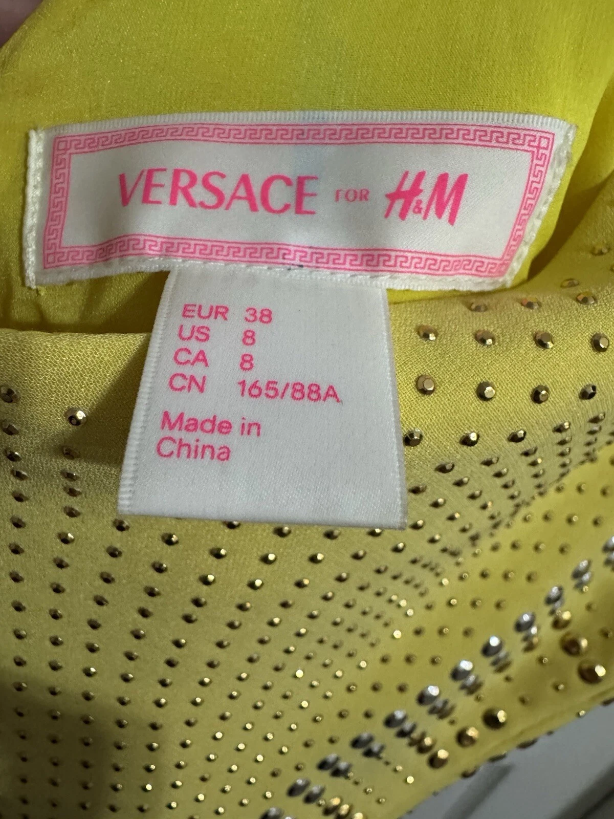 Versace For H&M RARO abito da cocktail giallo con borchie per feste taglia 8