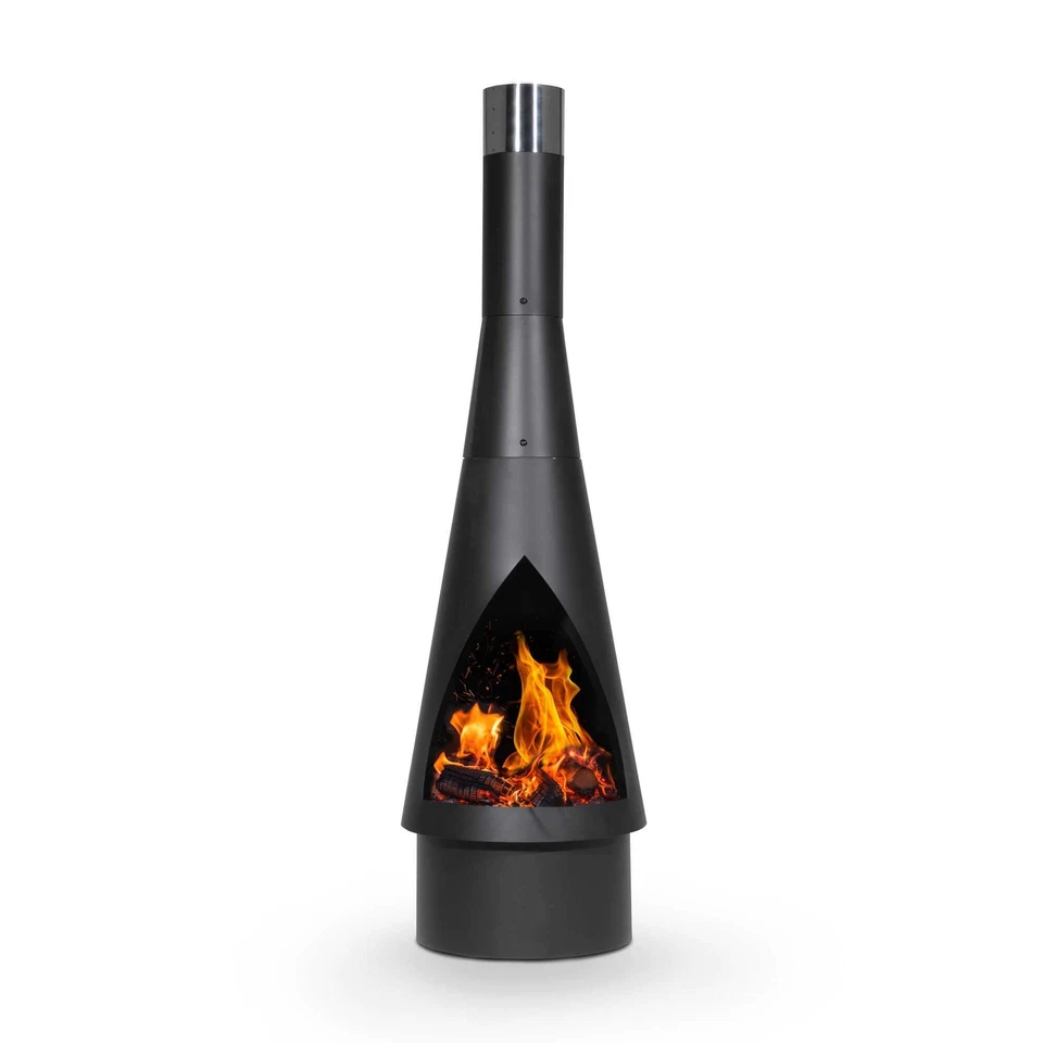 Chiminea Fire Pit, Outdoor, Conical - Black Steel