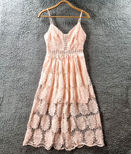 DOTTI Womens Dress Size 8 Pink Lace Sleeveless A-line Midi Sweetheart Neck