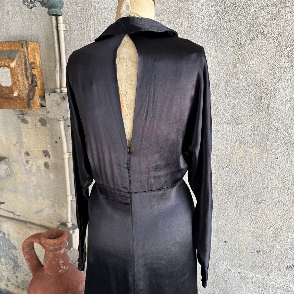 Vintage 1930s Black Silk Satin Gown Dress Art Deco Maxi Long Vintage 1930s Black Silk Satin Gown Dress Art Deco Maxi Long