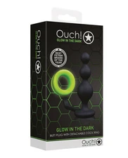 Shots Ouch Beads B*tt Plug W/c*ck Ring - Glow In The Dark