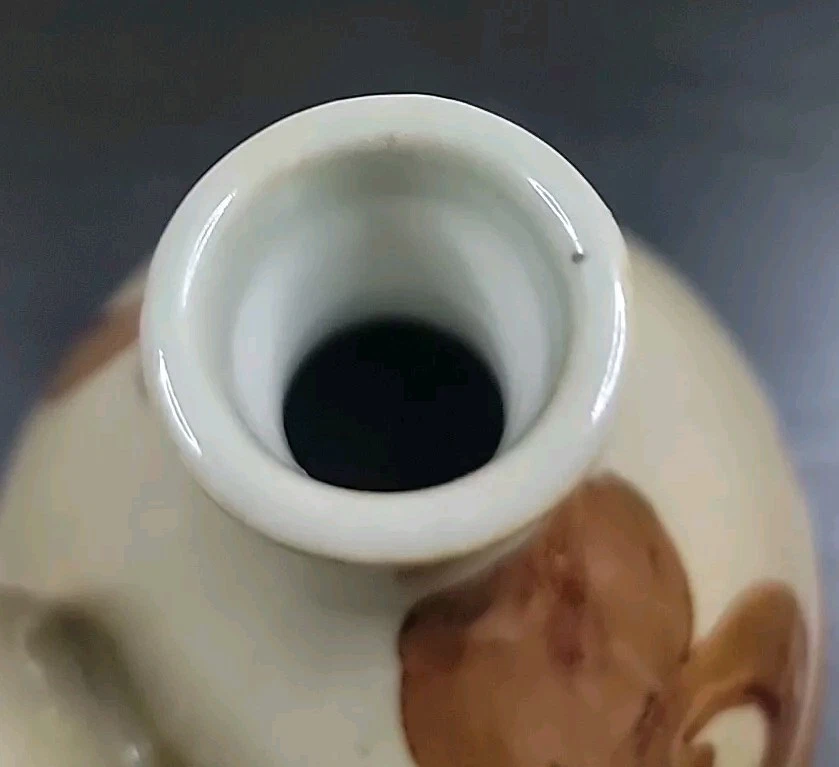 Brown Floral Iridescent Pottery Stonewear Candle Stick Holder W/ Handle Signed  - Image 4 of 4