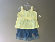 Baby Girl 18 Month TWO Piece Outfit Yellow Tank Top  Jean Shorts, New With Tags