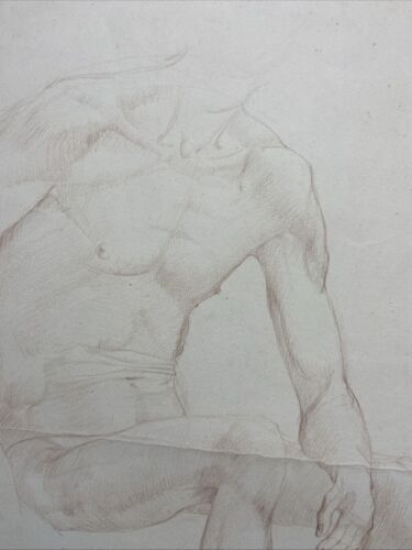 Antique original Still Life Male Nude Full Body pencil drawing Male Form Art - Picture 4 of 4