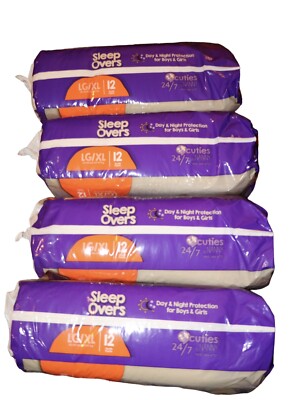 4 Packs Of 12 Cuties Sleep Overs Incontinence L/XL 48 Piece