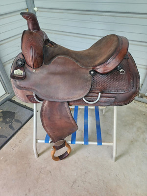 Used Older 16'' Big Horn King Series Brown color Roping Saddle #828 w/Tooling