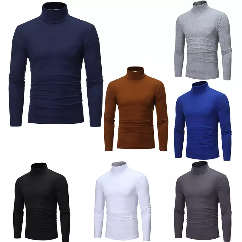 Men's Thermal Underwear Top Long Sleeve Pullover + Roll Neck Slim Fit T  Shirt