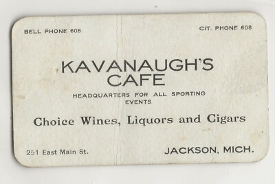 Kavanaugh's Cafe restaurant, wine, business card, Jackson, Michigan, history