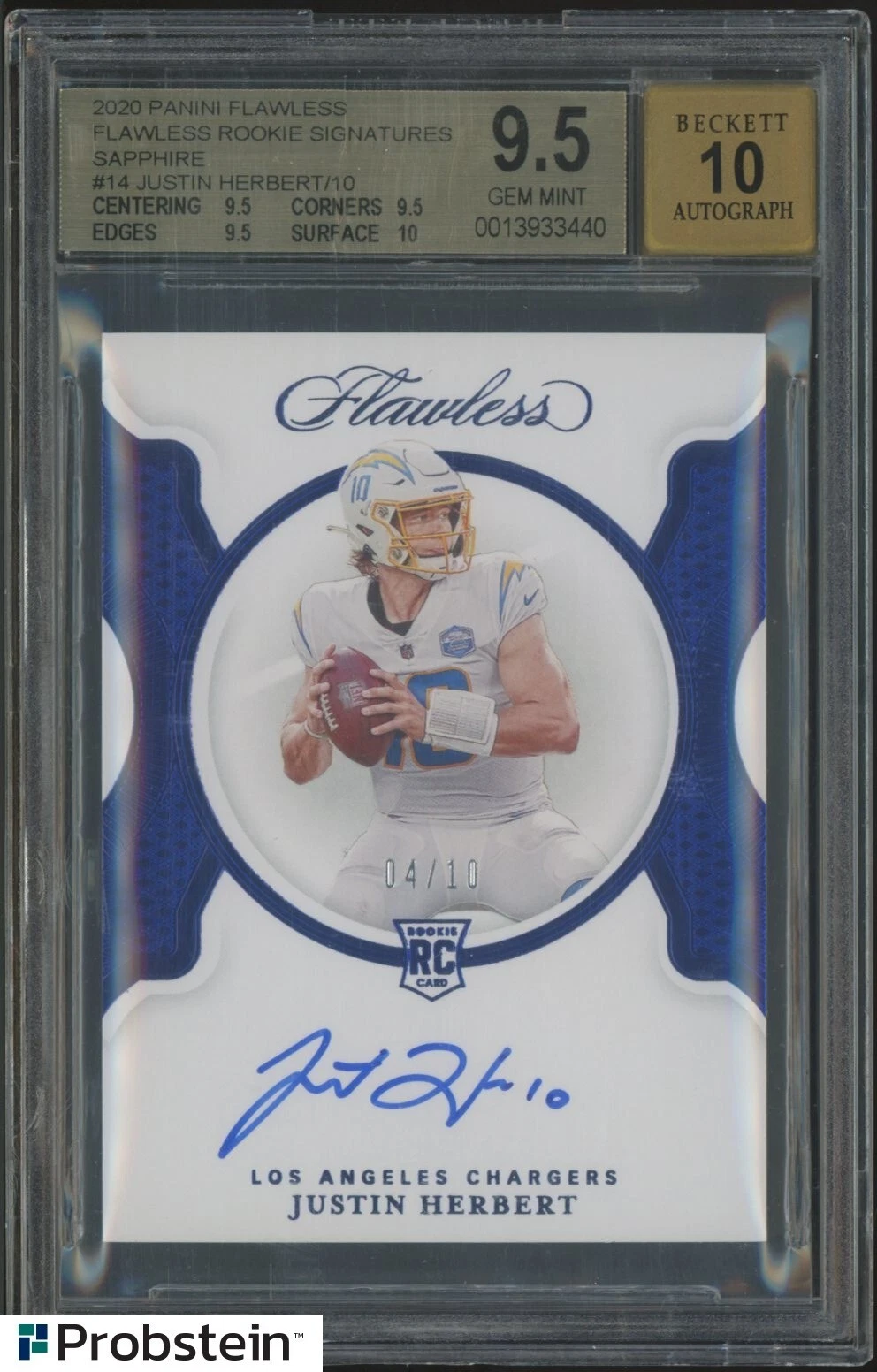 Justin Herbert Panini Flawless Flawless Rookie Signatures #FRSJHE Sapphire
