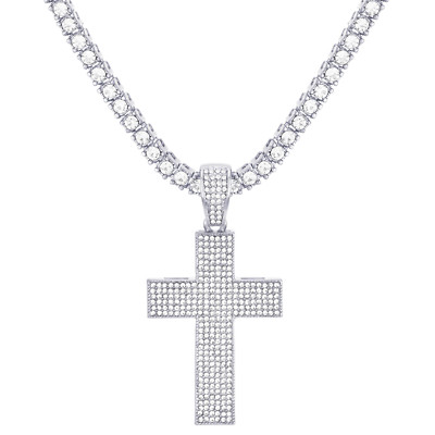 Cross Pendant 24 inch Tennis Chain 
