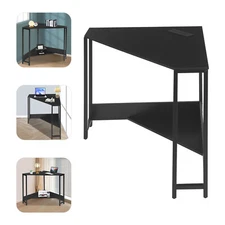 Modern Corner Desk Triangular Small Desk with Outlets For Home Office Black