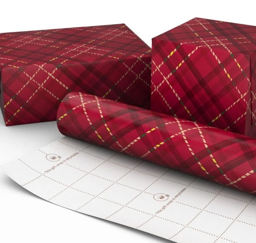 Hallmark Wrapping Paper Dark Red Plaid 35 sq ft Roll Holiday Gift - Image 3 of 4