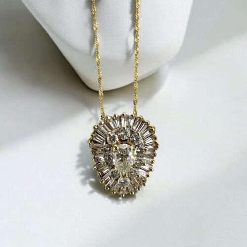 Stunning Vintage Estate 14 Karat Gold Ballerina Diamond Halo Pendant 2.04CTW