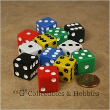 NEW Set of 12 Multicolored 16mm RPG Bunco Game Six Sided D6 Dice - 6 Colors