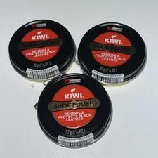 3 Pack - Kiwi Shoe Polish Renews and Protects BLACK Leather, 1.125 oz-32g
