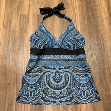 Athleta Blue Paisley Swim Tankini Halter Top 34 B/C