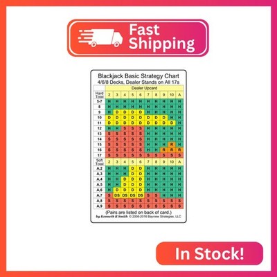 Blackjack Basic Strategy Chart: 4/6/8 Decks, Dealer Stands on All 17s (2-sided c