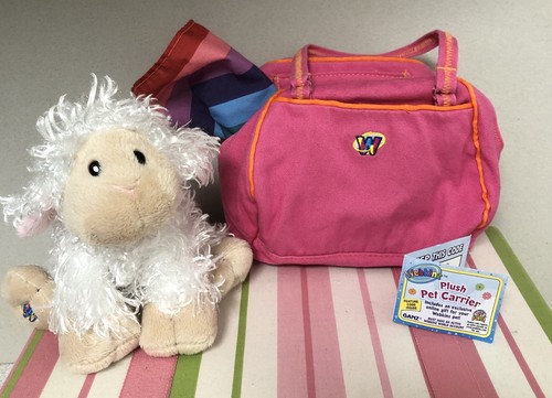 Webkinz Pink Funky Flower Pet Carrier w/Rainbow Cloth & Lil Kinz Lamb Plush