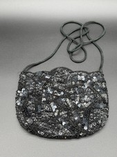 Vintage Black Beaded Sequin Evening Bag Y2K Formal Clutch Purse