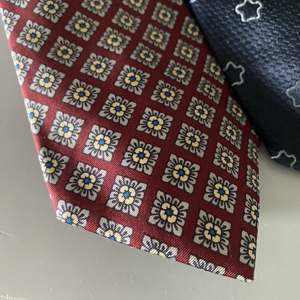 Lote de 3 Corbatas de Seda Sulka Para Hombre Retro Floral Borgoña Amarillo Azul Marino Geek 56" Cortas Foto 2 de 4