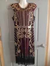 VIJIV 1920 Great Gatsby Dress Sz L Sequin Embellished Fringe Dress