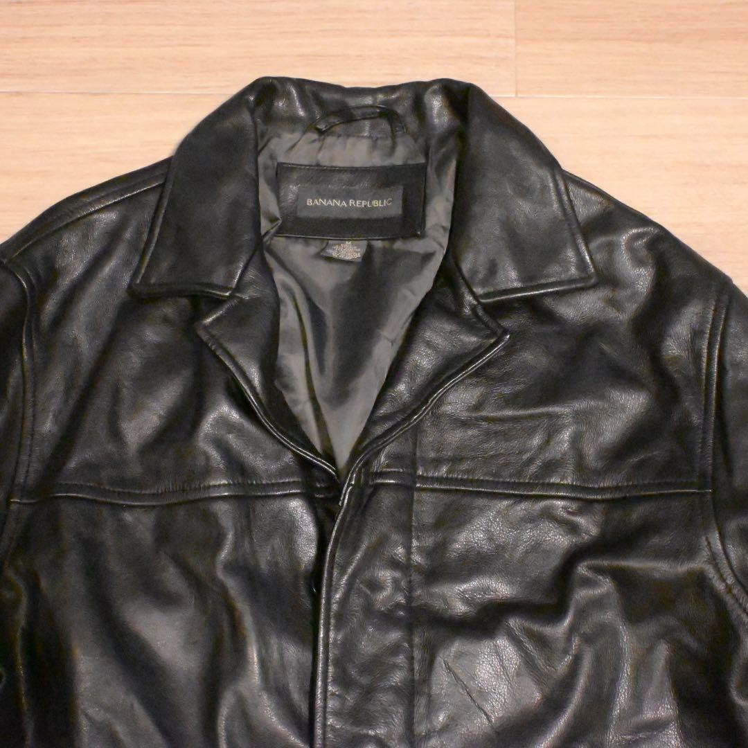 Banana Republic Leather Car Coat Black Men’s L 90s Vintage image 3
