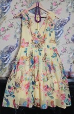 Vintage style lemon bubblegum pink floral occasion dress size 10 Pussycat 