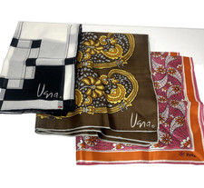 Vtg Vera Scarves 70s Vibe Orange Black Brown Silk Blend Set 3 Lady Bug Pin Retro