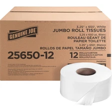Jumbo Roll Bath Tissue - 2-Ply White Toilet Paper, 3.3" X 650' per Roll, 12 Coun