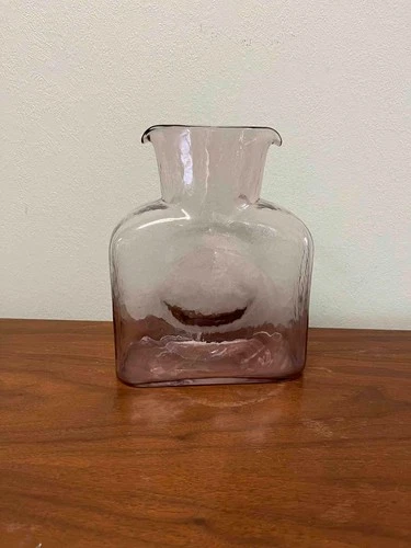 Vintage Blenko Pink Rose Optic Glass Water Bottle Decanter Vase 384