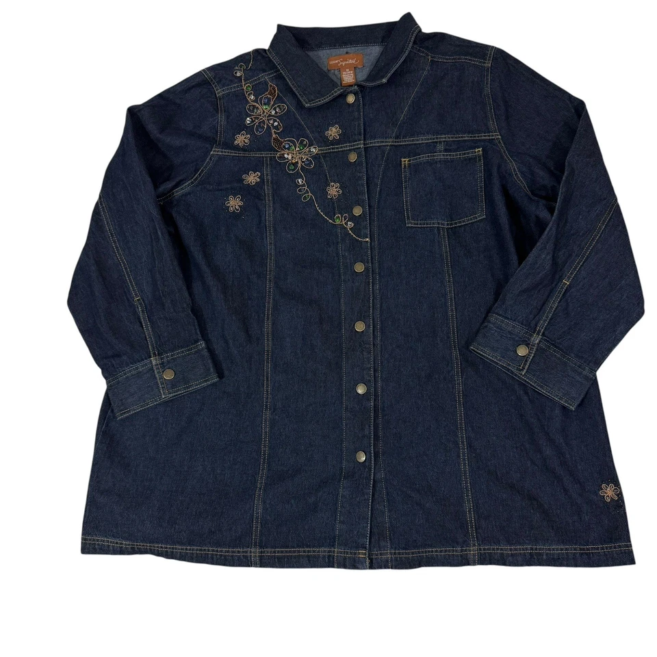 Chaqueta Vaquera Liz Claiborne Vintage Plus 3X Bordada Botón Azul Lavado Oscuro Foto 4 de 4