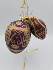 Glass Purple faberg  Jewel Egg Shape Christmas Ornament 5"  2 3" Red