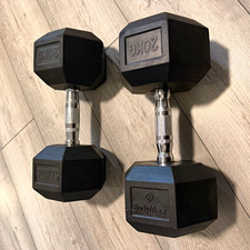 BodyMax 2x 20kg Hex Fixed Weight Dumbbells Pair Black/Silver