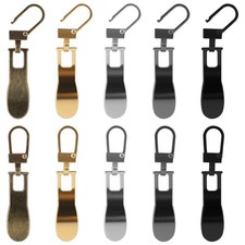 Zipper Pull Replacement for Small Holes, 10 Silver, Black, Gold, Gun Black