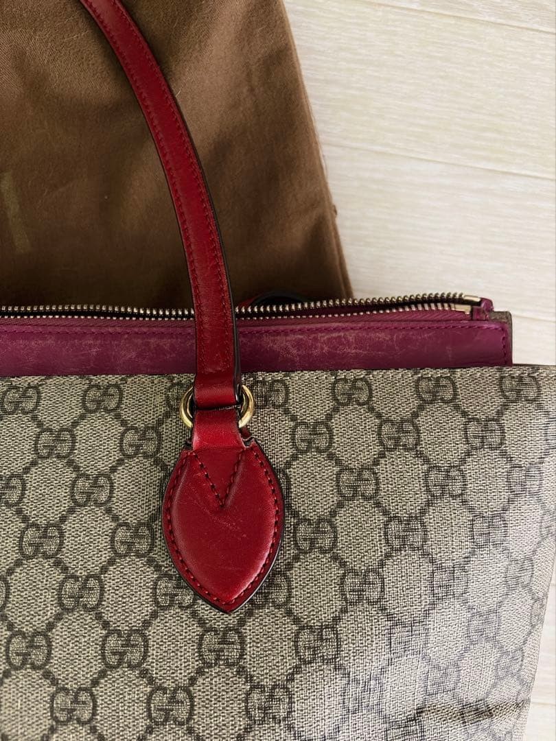 GUCCI GG Pattern Tote Bag Leather Pink Red Authentic Used Excellent Condition thumbnail 13