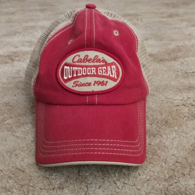 Cabela's Outdoor Gear Since 1961 Red Strapback Hat Cap Mesh Adjustable Hunting