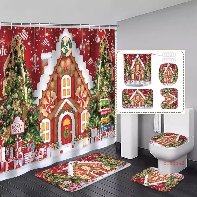 Christmas Snowman Shower Curtain Set Ambiance Setting ecoration - Image 3 of 4