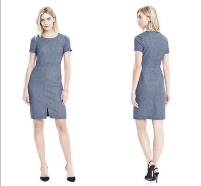 Banana Republic Wool Blend Sheath Dress Women 10 Blue Office Career Short Sleeve